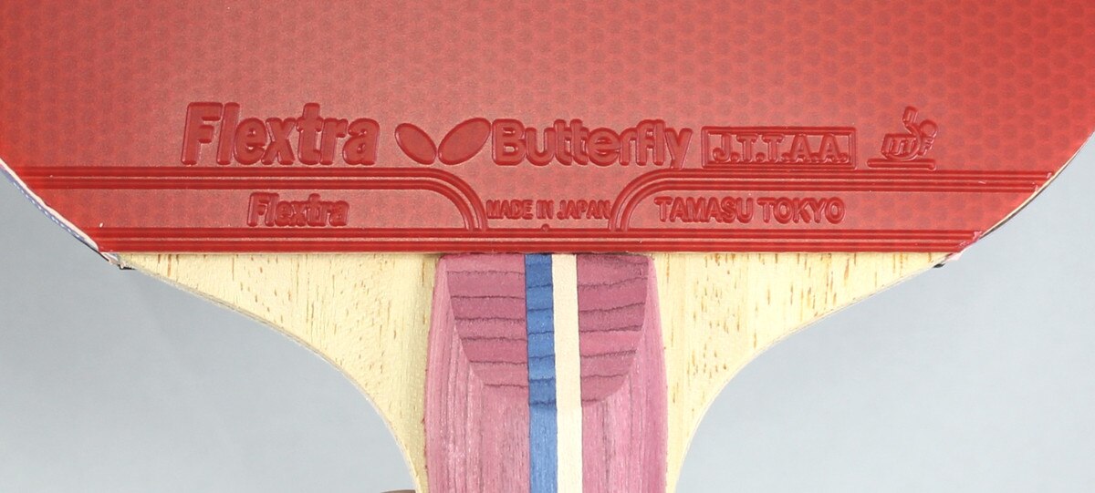 Butterfly Nakama S-3 Racket: Close-up for Red Rubber